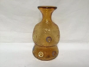 EE39 Vintage Signed Art Glass Amber Textured Vase Hand Painted For Gift - Picture 1 of 5