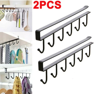 2X 6 Hook Kitchen Metal Mug Cup Holder Under Shelf Hanger Cupboard Storage Rack - Picture 1 of 11
