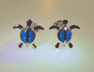 Aretes de tortuga petroglifo hawaiano ópalo con incrustaciones de plata 925 rodio de 11 mm Foto 1 de 4