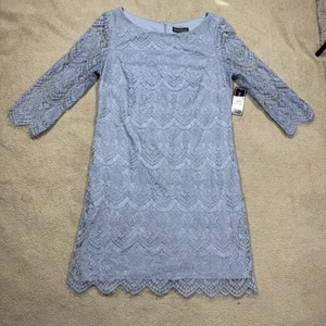 Jessica Howard Kleid Damen 14 hellblau Blumen Spitze Überzug über Knie Etuikleid - Bild 1 von 21