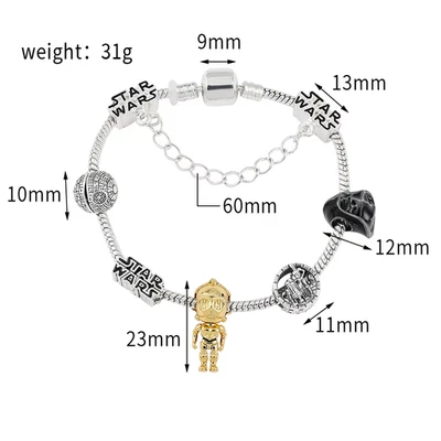 Dijes Cuentas de Cristal Pulsera Colgante Brazalete Star Wars Pulsera Mujer Joyería A Foto 1 de 4