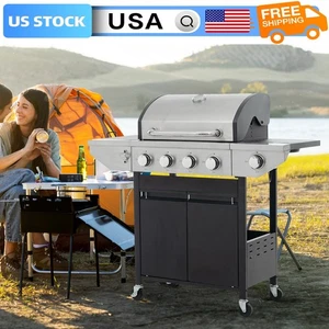 Propane Grill 4 Burner Barbecue Grill Stainless Steel Gas Grill with Side Burner - Picture 1 of 22