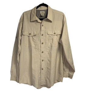 LL Bean Fishing Shirt Men’s Large Brown Nylon Pockets Buttons Mesh Lined Vented - Picture 1 of 3