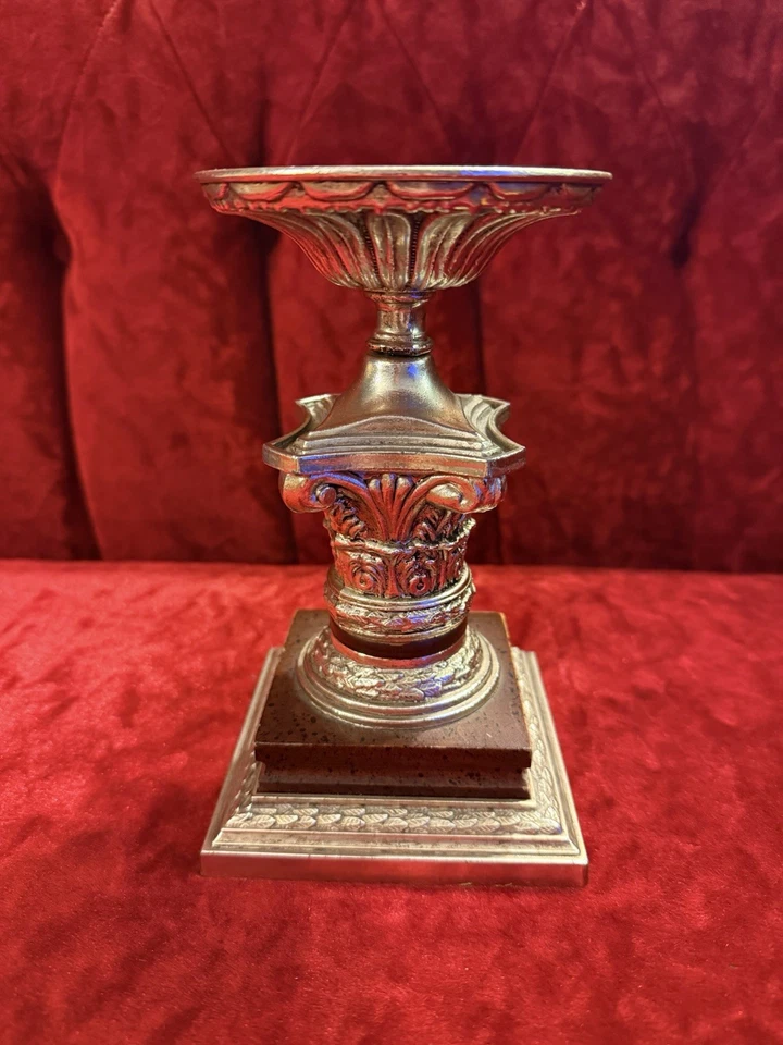 VTG Dilly Mfg Co Gold Brass & Wood Candle Holder Made in USA - Image 1 of 4