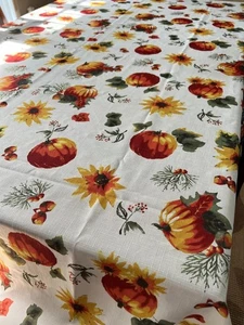 Harvest Tablecloth Rectangle 100 x 60" Pumpkins Leaves Acorns Polyester - Picture 1 of 5