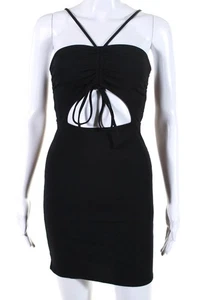 Maaji Women's Halter Cutout Bodycon Ribbed Mini Dress Black Size L - Picture 1 of 6