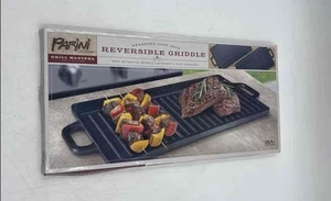 Parini Black Seasoned Reversible Cast Iron Rectangular Flat Grill & Griddle Pans - Picture 1 of 6