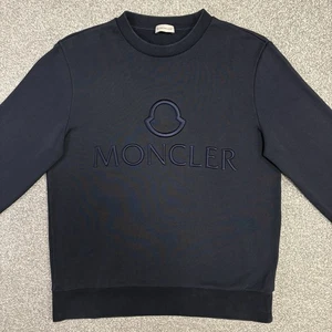 Moncler bestickter Pullover marineblau Größe Large passt Medium 100 % authentisch - Bild 1 von 11