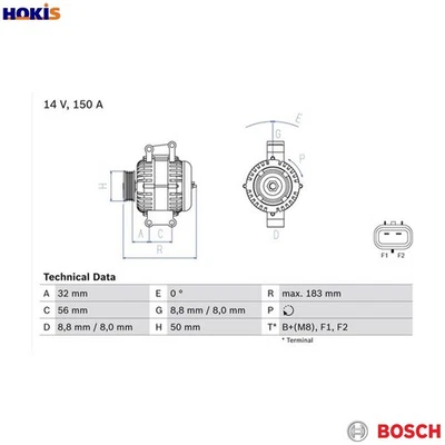 ALTERNATOR 0 986 047 460 FOR CHRYSLER EDJ 2.1L 4cyl PT CRUISER - Image 1 of 4