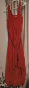 Darling Coral/Russet Sheer, Belted , Layered Long Dress, Sz 12, 70s inspired - Picture 1 of 10