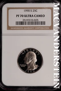 1990-S Washington Quarter - NGC PF 70 Ultra Cameo - Scarce Proof #SLI71 - Picture 1 of 2