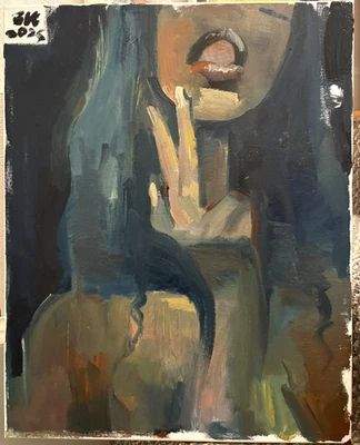 Pintura al óleo sobre lienzo Mujer moderna retrato arte cubista 16"x20" original firmado Foto 1 de 2