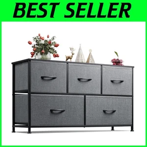 Schicke Stoffkommode Organizer mit 5 Schubladen für Schlafzimmer & Wohnzimmer - Dunkelgrau - Bild 1 von 10
