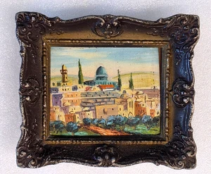 50'S JEWISH JUDAICA ISRAEL SMALL HAND PAINTING OIL ON CARDBOARD OLD JERUSALEM - Picture 1 of 7