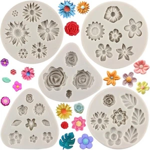 Stampo 5x stampi silicone fiori per dolci cake design caramelle fondente cupcake - Imagen 1 de 9
