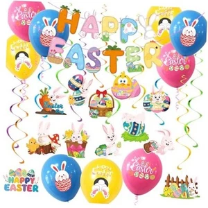 31Pcs Easter Decorations, Happy Easter Banner, Easter Rabbit Garland Hanging - Picture 1 of 7