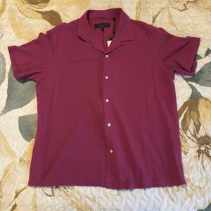 Rag And Bone DEEP PINK AVERY PIQUE KNIT SHIRT SIZE MEDIUM Button Down - Picture 1 of 5