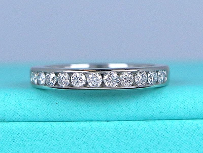 $4600 Tiffany & Co Platinum Half Channel Round Diamond 3mm Wedding Band Ring 5.5 - Image 1 of 4