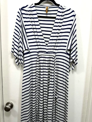 Maxi Vestido Náutico Rachel Pally Caftán Corbata a Rayas Mujer Azul Jersey Modal XS Foto 1 de 4