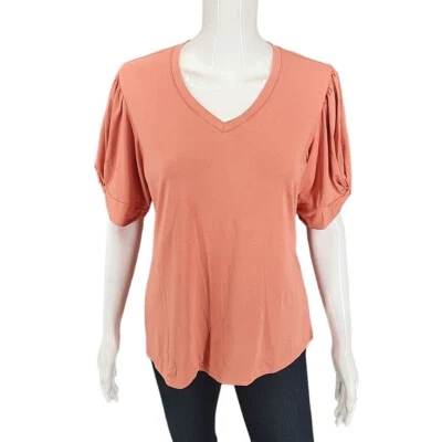 Camiseta Top Laurie Fieltro Algodón Rayón Manga Corbata Cuello en V Talla X Pequeña Naranja Pálido Foto 1 de 4