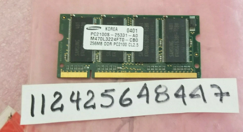 256MB DDR PC2100 266 200PIN SODIMM NO ECC DOBLE RANGO 2RX16 16X16 UBDIMM  Foto 1 de 1