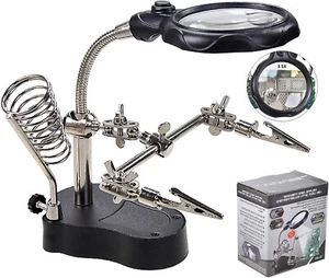 LED Helping Hand Magnifying Glass with Light & Stand Reading/Jewelry/Crafts Tool - Picture 1 of 9