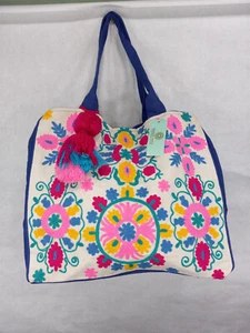 NEW Debbie Katz DKB-NAIA Pink Flower Beach Bag Boho Clutch Magnet Closing Large - Picture 1 of 7