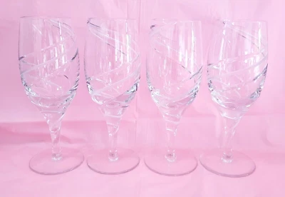 Odyssey by Reed & Barton 4/8.5" 12-14 oz Water Iced Tea Glasses Clear Cut Swirls - Image 1 of 4