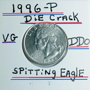 1996 P Washington Quarter VG+ Lg. Die Crack Spitting Eagle RPM DDO In God We Tr - Picture 1 of 15