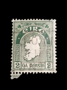 Rare 1930s Eire 2 Pinsin Green White Stamp with Tape on Back Used - Picture 1 of 5