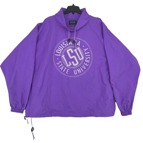 Vintage LSU Tigers GEAR For Sports Pullover Waterproof Nylon Jacket Purple Sz XL Cover