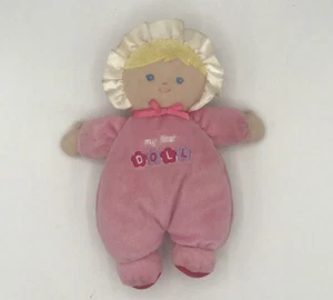 My First Doll Rattle Pink Body Blonde Hair Blue Eyes 9" Lovey Plush Prestige - Picture 1 of 9