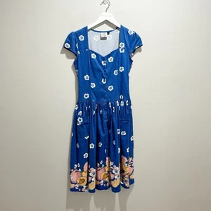 DANCING DAYS BANNED APPAREL Women’s Blue Peach Print Swing Dress Pinup Size S - Picture 1 of 7