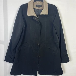 Jones New York Raincoat Women Black Pockets Water Resistant Hooded Full Zip - Picture 1 of 8