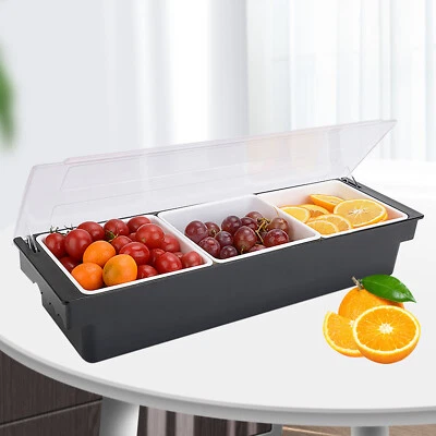 3 Tray Condiment Dispenser Compartment, Chilled Server Bar Fruit Caddy Food Box - Image 1 of 4