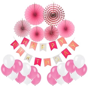 Happy Birthday banner balloons set pink party decoration for girls adults kids - Picture 1 of 8