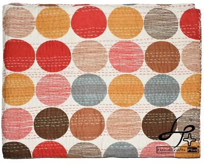 Cotton Kantha Quilt Indian Bedspread King Size Blanket Red Gudari Indoor Ralli - Image 1 of 4
