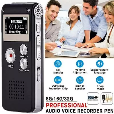 Lecture Digital Voice Recorder Dictaphone Audio MP3 Sound Mini Spy Recorder Mic - Image 1 of 4