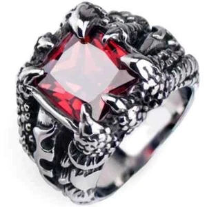 Men's Ring Blue Red Stone Silver House of Dragon Claws Goth Gothic Biker New - Picture 1 of 7