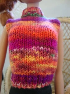 Hand Knit Colorful Stripe Sleeveless Top Doll Clothes fit 16" fashion as Tonner - Picture 1 of 2