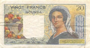 New Caledonia  20  Francs    ND. 1951  Series  R. 130  Circulated Banknote H 2 - Picture 1 of 2