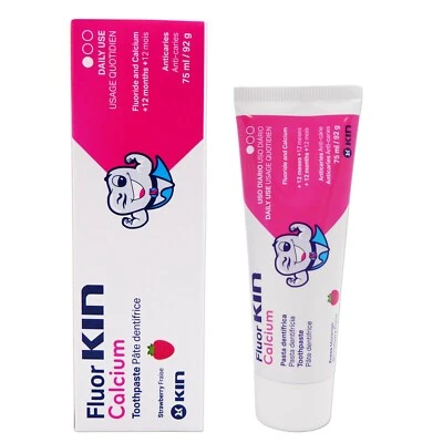 Fluor Kin Toothpaste ~ Strawberry Flavour Childrens Kids 75ml Calcium + Fluoride
