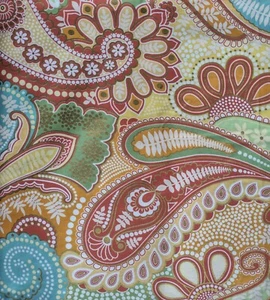 2 Yds Cotton Quilt Fabric-Penny Lane by Hoffman-Big Paisley-Yellow/Orange/Blue+ - Picture 1 of 1