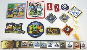 LOT CUB SCOUT BSA BELT & MERIT BADGES BUGTOPIA PATCHES WEBELOS WOLF BOBCAT VCC - Picture 1 of 4