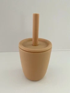 NEW Silicone Cup with Straw & Lid Beige Baby Toddler Kids BLW Wean Solids - Picture 1 of 2