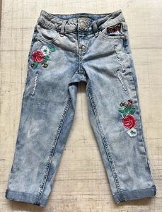Justice Floral Embroidered Distressed Denim Jeans Girls Size 7 *EUC* - Picture 1 of 5
