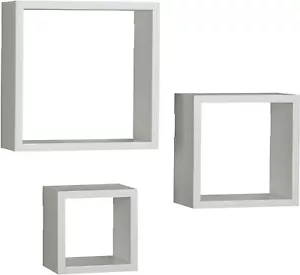 MELANNCO Square Floating Wall Mount Cube Shelves - Set of 3 White - Picture 1 of 6