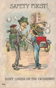 DE COLECCIÓN CÓMIC SEGURIDAD PRIMERO ~ DON'T LINGER ON CROSSWALK 1915 POSTAL 092724 T - Imagen 1 de 2