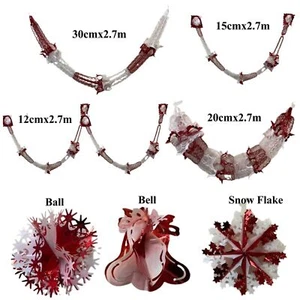 White/Red Christmas Foil Hanging Wall Ceiling Decoration Garland Bell,Ball etc - Picture 1 of 22