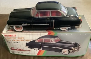 1950 Cadillac Friction Toy Tin VTG Car Black Original Box (127ia) - Picture 1 of 8